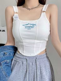 Women's Tanks Camis Women Embroid Letter Tank Tops With Bra Pad Casual Camis Y2K Crop Tops For Women Shoulder Belt Iron Ring Tank Tops P230519