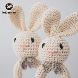 Rattles Mobiles Lets Make 1PC Rabbit Drop Crochet Rattle Soother Bracelet Teether Set Baby Product Mobile Pram Crib Ring Wooden Toys 230518