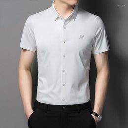 Men's Dress Shirts 2023 Summer For Men Clothing Mulberry Silk Short-sleeved Shirt Solid Color Man Business Camisas