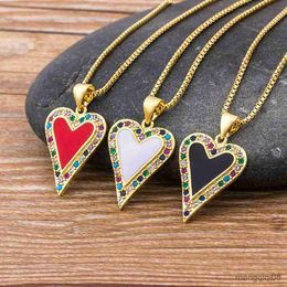 Classic Heart Pendant Necklaces Women Men Hip Hop Jewelry Red/Black/White Color Include Chain Rhinestone Necklace Gifts