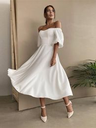 Dresses Sexy Slash Neck Backless Midi Dress For Women Elegant Puff Half Sleeve ALine Party Dresses 2022 New Fashion Spring Summer Dress