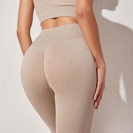 Leggings Women Ribbed Seamless Leggings For Fitness High Waist Tummy Control Yoga Pants Scrunch Butt Lifting Solid Gym Workout Leggings