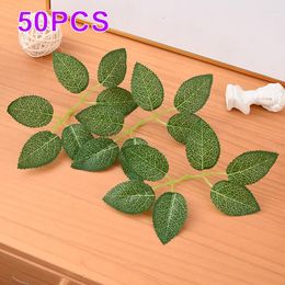 Decorative Flowers Artificial Plant Leaves Six-pronged Silk Printing Rose Wedding Party Household Floral Art Handmade DIY Decoration