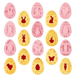 Baking Moulds 9Pcs Easter Rabbit Biscuit Mold Plastic Bunny Egg Cookie Cutter Stamp Embosser Party Fondant Cake Decoration Tools 230518