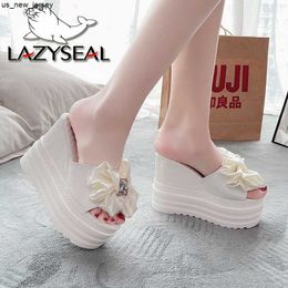 Slippers LazySea 12cm Super High Heels Women Slippers Butterfly Crystal Height Increasing Slides Women Wedding Shoes Platform Summer Shoe J230519