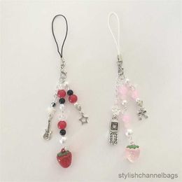 Keychains Pink Red Strawberry Inspired Phone Charms Guitar star Cell Phone bow Coquette Grunge Keychain