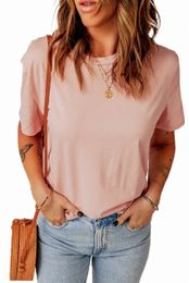 pink Plain Crew Neck Short Sleeve Tee 2023 Hot New g3DX#