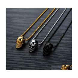 Pendant Necklaces Vintage Stainless Steel Halloween Skl Necklace Punk Hip Hop Long Chain For Men Fashion Jewelry Party Personalized Dhkzx