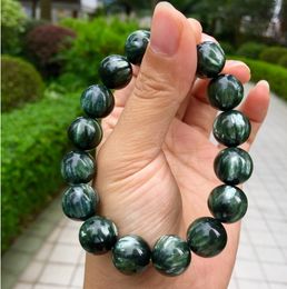 Chain Natural Green Seraphinite Round Beads Bracelet Gemstone Women Men Crystal 8mm 9mm 11mm 12mm 13mm 14mm AAAAA 230519