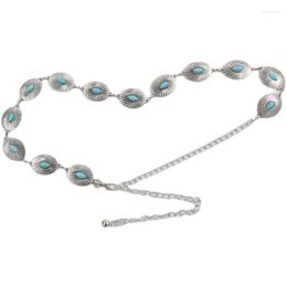 Belts Vintage Metal Alloy Waist Belt For Women Behomian Turquoise Stone Curving Chain Summer Dress Dance Belly