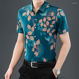 Men's Tank Tops Plus Size Men's Short-Sleeved Shirt Thin Section Iron-Free Middle-Aged And Elderly Floral Chinese Style Half-Sleeve