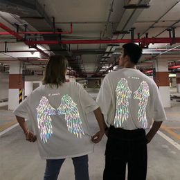 Men s T Shirts Fashion Trend T shirt Ins Street Loose Casual Couple Dark Reflective Wings Short sleeved Men and Women T shirts Summer 230519