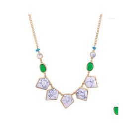 Pendant Necklaces Geometric Marbling Synthetic Stone Necklace 2022 Unique Antique Gold Colour Chain Women Fashion Jewellery Arrival Dro Dhrbe