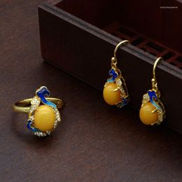 Cluster Rings BOCAI Real S925 Silver Gold-plated Burnt Blue Style Enamel Beeswax Earrings Auspicious Cloud Woman Ring Set