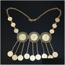 Pendant Necklaces Neovisson Turkish Round Flower Shape Coin Chain Gold Plated Women Necklace Arabic Jewelry Ethnic Drop Deli Dhkgd