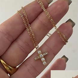 Pendant Necklaces Fashion Boho Gold Colour Cross Crystal Zircon Necklace Simple Temperament For Women Girls Jewellery Gift Wholesale Dr Dhksh