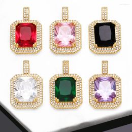 Pendant Necklaces OCESRIO Multicolor Crystal Rectangle For Necklace Copper Gold Plated Geometry Jewelry Making Supplies Pdtb120