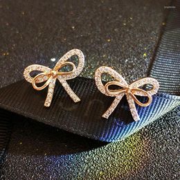 Stud Earrings Delicate 925 Silver Needle Bow Tie Cubic Zirconia Crystal Geometric Bowknot Shape For Women Korean