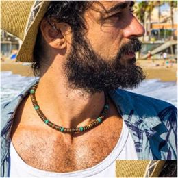 Pendant Necklaces Surfer Mens Choker Necklace Coconut Shell And Turquoise Boho For Men Chunky African Tribal Wooden Elle22 Drop Deli Dhpl2