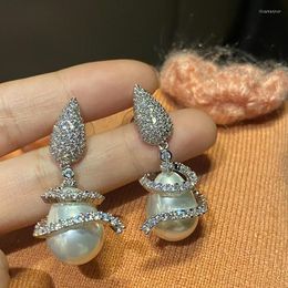 Dangle Earrings Top Quality Luxury Zircon Imitation Pearls Earring For Women Gorgeous Engagement Party Dress Jewellery Boucle Oreille Femme