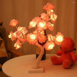 Night Lights Rose Flower Lamp Realistic Battery-operated Soft Lighting Romantic Bedside LED Light Desktop Tree Gift Home Supplies