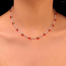 Chains Bohemian Beaded Cherry Necklace For Girls Handmade Red Fruits Transparent Beads With Cherries Seed Bead Chocker Jewellery