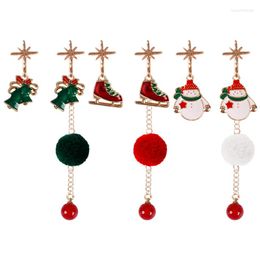 Dangle Earrings Classic Christmas Temperament Ladies Asymmetrical Pompom Snowman Wreath Bell Metal Chain Pendant Year Gift