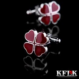 KFLK Luxury 2020 HOT shirt cufflinks for men's gifts Brand cuff buttons Red Clover cuff links High Quality abotoaduras Jewellery