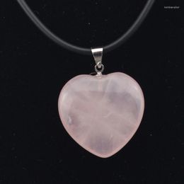 Pendant Necklaces 25x25mm Heart Shape Natural Rose Crystal Stone Beads For Woman Gift Wholesale !