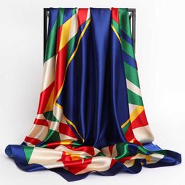 2022 90*90cm Silk Scarves Women Foulard Square Head Hijab Ladies Luxury Brand Shawl Bandanna Large Wrap Muffler Free Shipping G220513