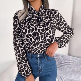 Women's Blouses Women's Vintage Casual Color Contrast Lace Up Lantern Long Sleeve Chiffon Shirt Bow Collar Elegant Top Shirts For Women