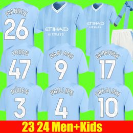 2023 HAALAND SOCCER JERSEYS GREALISH PHILLIPS STERLING MANS CITIES MAHREZ DE BRUYNE FODEN 23 24 Fans Player Version Football Shirt Kids