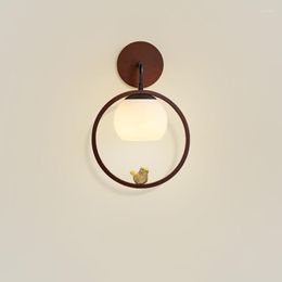 Wall Lamp Bird Chinese Solid Wood Art Bed Bedside Interior LighWall Creative Teahouse Sala Decoration Living Room