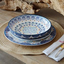 Plates Blue Orange Flower Decorative Dinner Set And Dishes American Pastoral Steak Pasta Ceramic Plate Western El Tableware