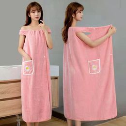 Bath Towel Wearable Bathrobe Household Women Wrap Adults Absorb Water Pure Cotton Dry Hair Skirt Long Style Bathroom Washable Bath Towel 230519