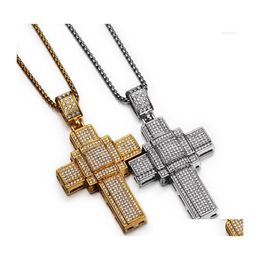 Pendant Necklaces Retro Ins American Hiphop Fl Diamond Chequered Overlap Cross Necklace Choker Chain For Women Men Tennis Drop Deliv Dhm4X