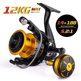 Baitcasting Reels Spinning Reel 12KG Max Drag 20007000 Piwer Handle Metal 141BB Fishing 52 1 Ratio Spin Saltwater 230518