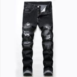 Mens Jeans Ripped Spring Autumn Designer Slim Fit Black Grey Denim Pants Male Distressed Destroyed Trousers 230519