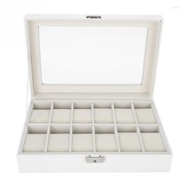 Watch Boxes 12 Slots Storage Display PU Leather White Jewellery Bracelet Holder Organiser Wrist Case Gift Box