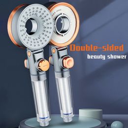 Bathroom Shower Heads ZhangJi Double Sided Unique Shower Head Bathroom 3 Jettings Water Saving Filtration Round Rainfall Adjustable Nozzle Sprayer 230518