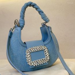Bolsas escolares 2023 Luxury Diamond Women Bag Denim Canvas Half Handbag Bolsa ombro de ombro para a axilty Crossbody