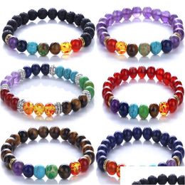 Other Festive Party Supplies 7 Chakra Bracelet Men Black Lava Healing Nce Beads Natural Yoga Women Christmas Festival Gifts Drop D Dh0Ta