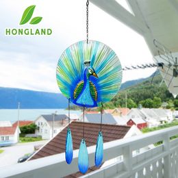 Garden Decorations Peacock Wind Spinner Hanging Decor Glass Chimes Ornaments Indoor Outdoor Yard Patio Porch Decoration Unique Gift 230518