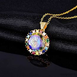 Pendant Necklaces For Women Colourful Moissanite Gold Colour Choker Chain Wedding Bride Jewellery Gift Wholesale