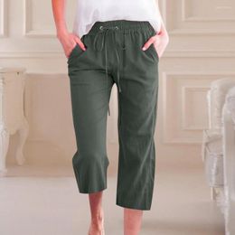 Women's Pants Summer Sweatpants Women Clothing Cropped Large Pockets Solid Colour Comfortable Cotton Linen Casual Straight Trousers