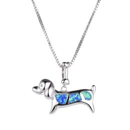 Pendant Necklaces Cute Blue Fire Opal Dog For Women 925 Sterling Silver Filled Wedding Party Birthstone Choker Fashion JewelryPendant