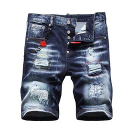 Mens Jeans Men Light Blue Denim Shorts Summer Holes High Quality Male Stretch Fit Ripped dsq Size 42 230519