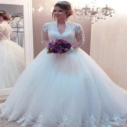 Beautiful White Princess Wedding Dress 2023 Elegant V Neck Long Sleeve Lace Church Bridal Gowns Modest Boho A Line Tulle Bride vestidos de novia robe de mariee