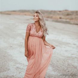 Maternity Dress Women Sexy Photography Props Short Sleeve Maternity Solid Long Dress Art Photo Dress Clothes R230519