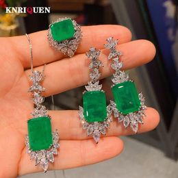 Wedding Jewellery Sets Arrival Emerald Gemstone Necklace Pendant Ring Drop Earrings Women's Luxury Wedding Party Fine Jewellery Statement Gift 230518